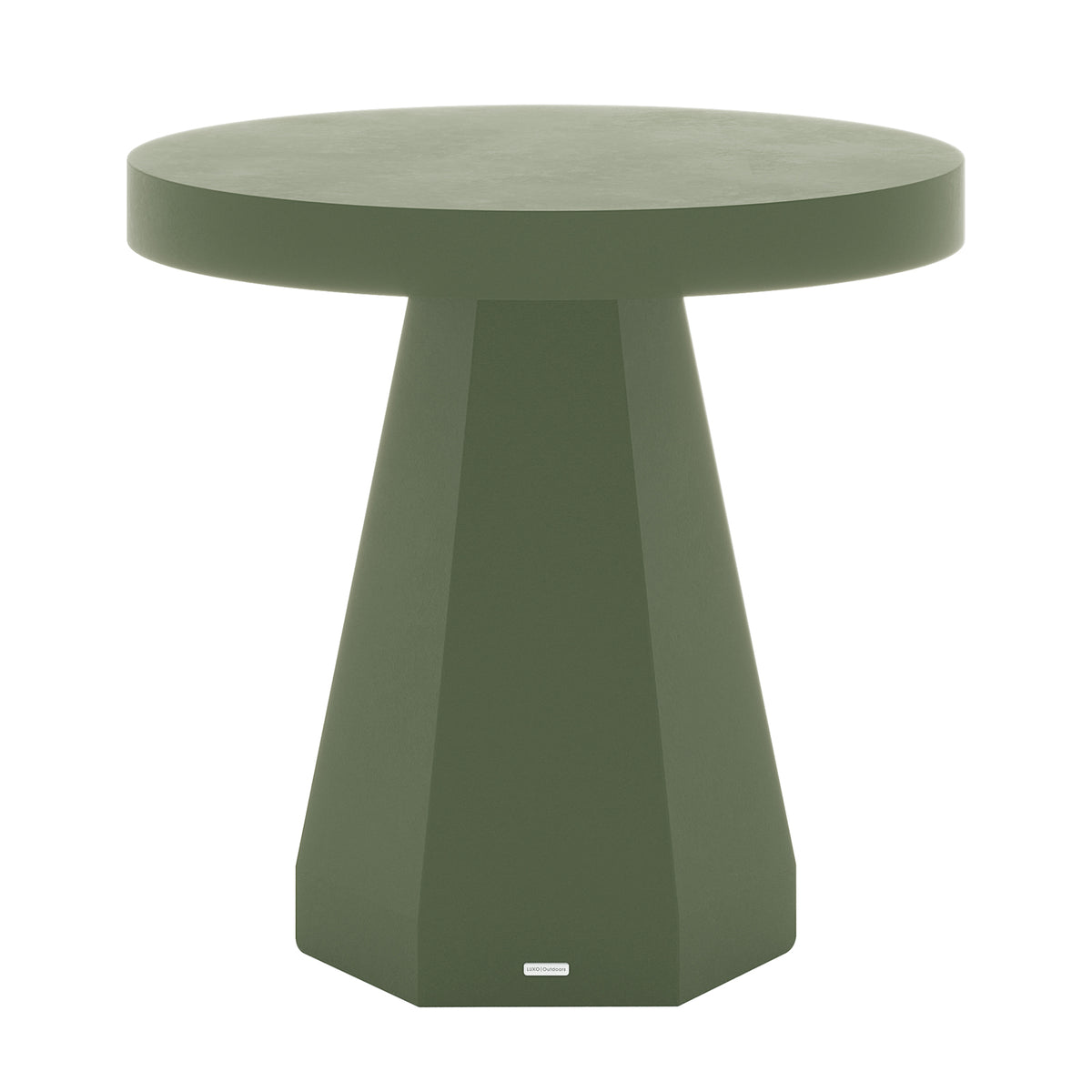 Orson 80cm round concrete dining table in green with flared geometric base