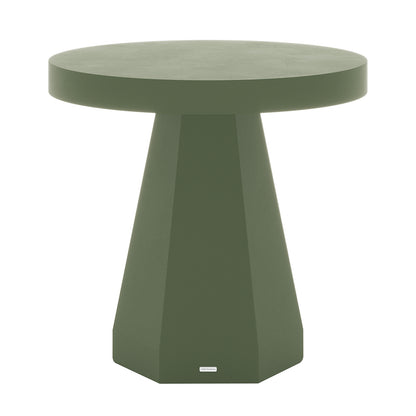 Orson 80cm round concrete dining table in green with flared geometric base