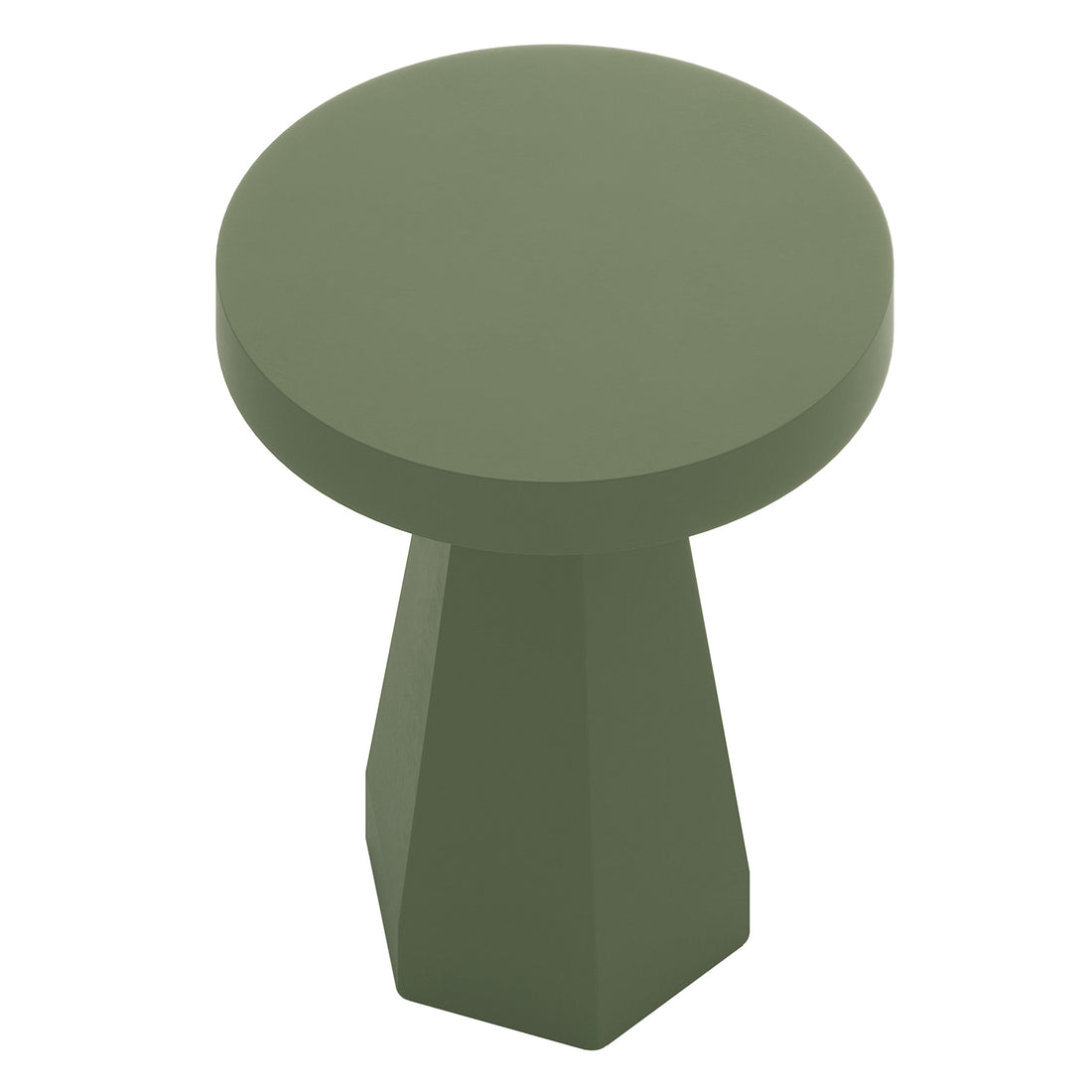 Orson 80cm round concrete dining table in green with faceted pedestal base
