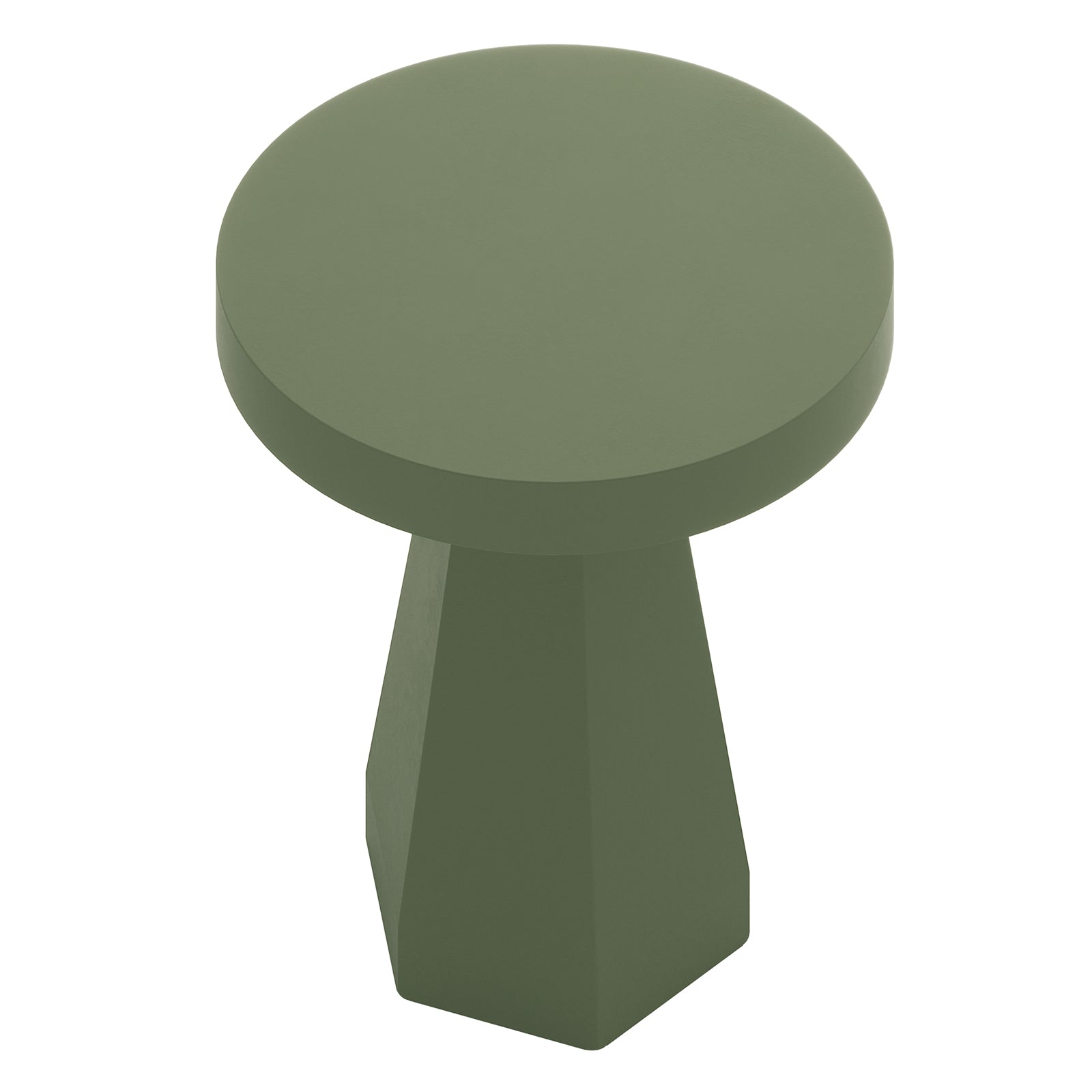 Orson 80cm round concrete dining table in green with faceted pedestal base