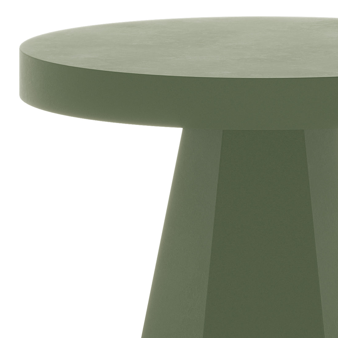Close-up of the rounded edge and tapered leg of the Orson 80cm Round Concrete Dining Table in green