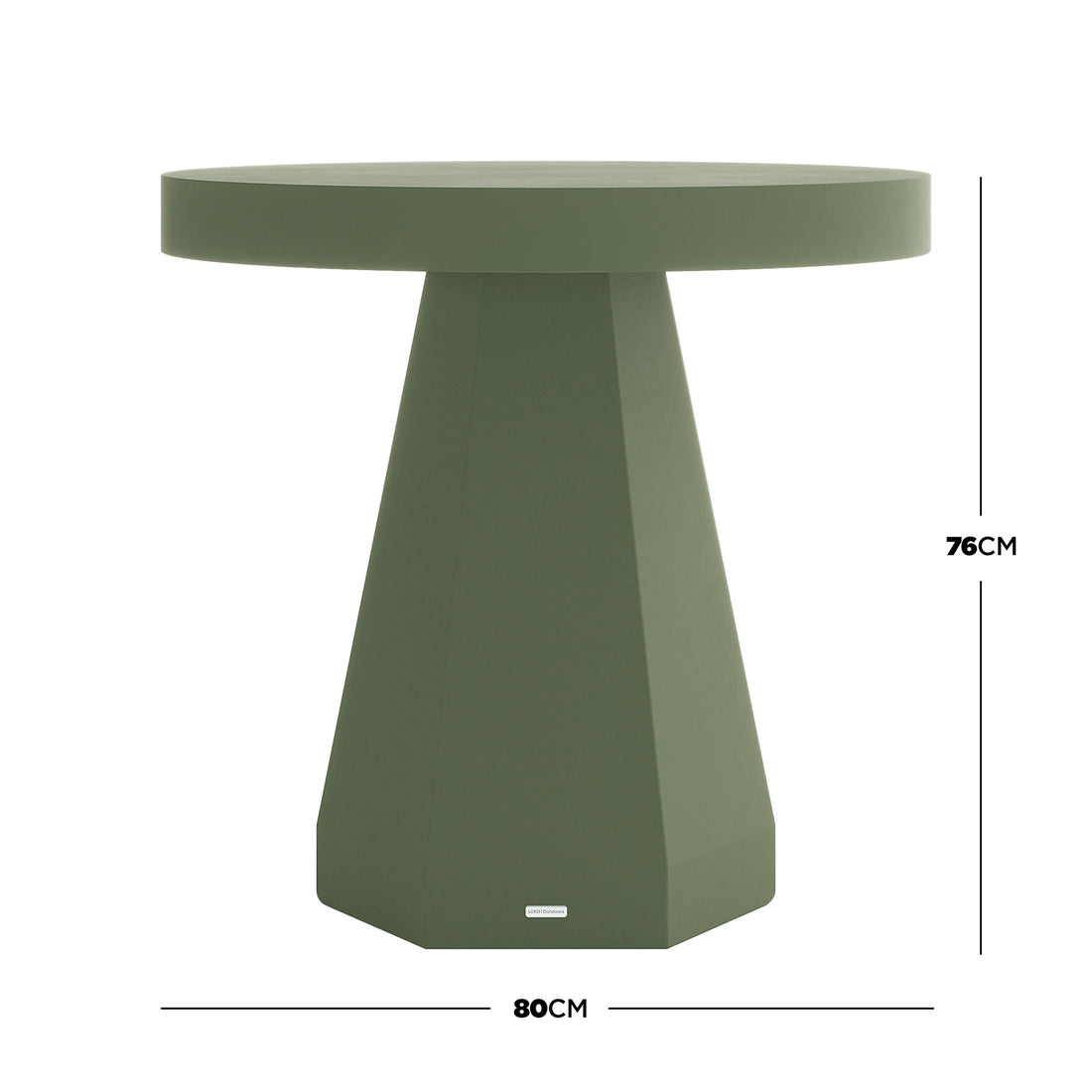 Orson 80cm Round Concrete Dining Table in Green, 76cm high, with octagonal pedestal base and round tabletop