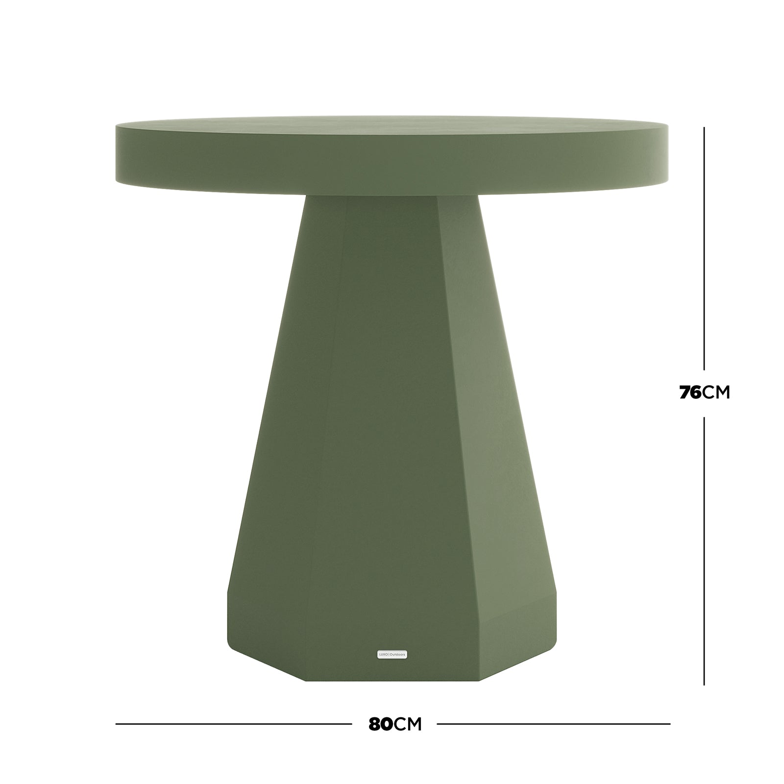 Orson 80cm Round Concrete Dining Table in Green, 76cm high, with octagonal pedestal base and round tabletop
