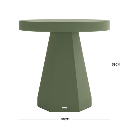 Orson 80cm Round Concrete Dining Table in Green, 76cm high, with octagonal pedestal base and round tabletop