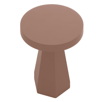 Orson 80cm round concrete dining table in Mocha Mousse with geometric pedestal base
