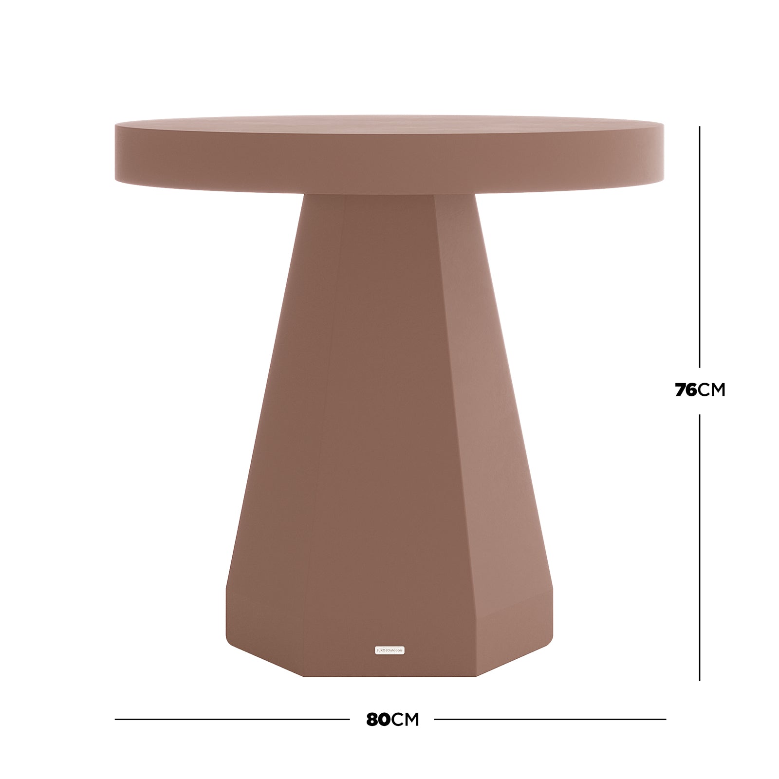 Orson 80cm Round Concrete Dining Table in Mocha Mousse with dimensions 76cm high and 80cm diameter