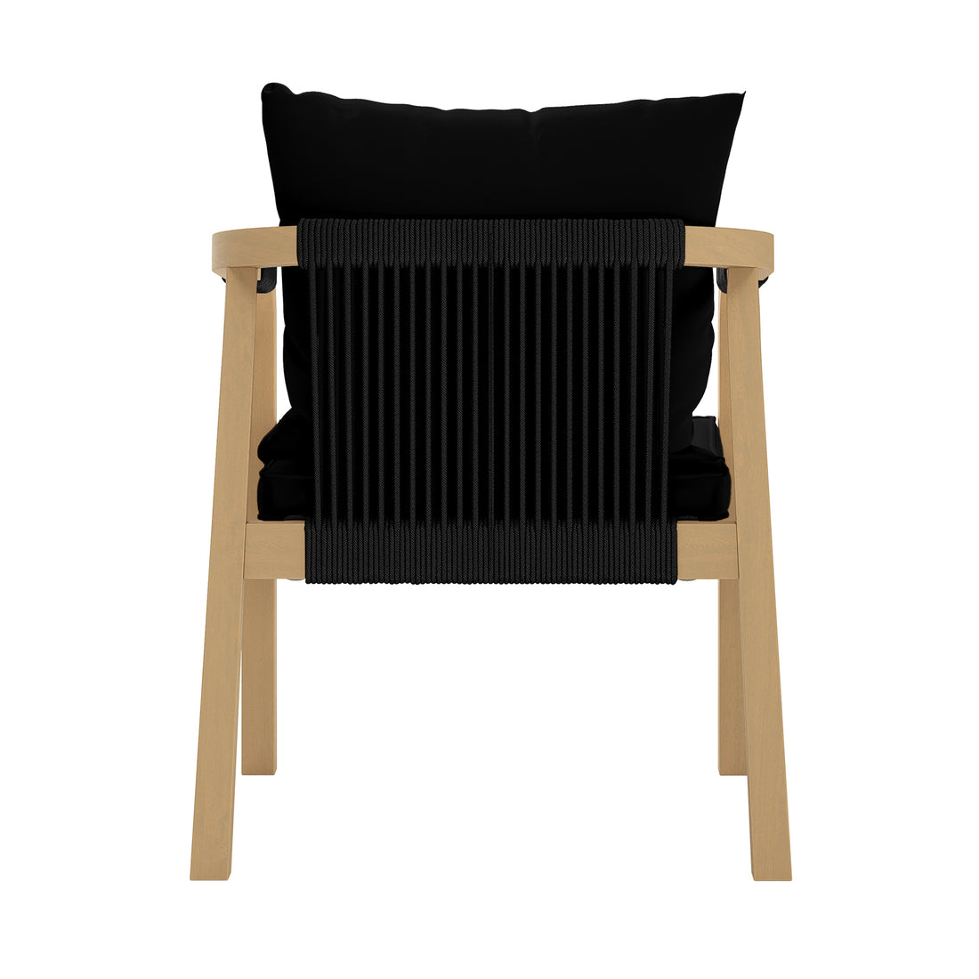 Close-up of the Pangee 6-Seater Timber Outdoor Dining Set Black, featuring a sleek black pillow on a modern chair, highlighting the set's stylish Mediterranean design and comfortable, durable materials.