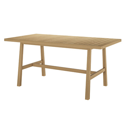Pangee 6-Seater Timber Outdoor Dining Set featuring a sturdy wooden table with elegant curves and soft webbed seating, ideal for stylish Mediterranean dining in outdoor spaces.