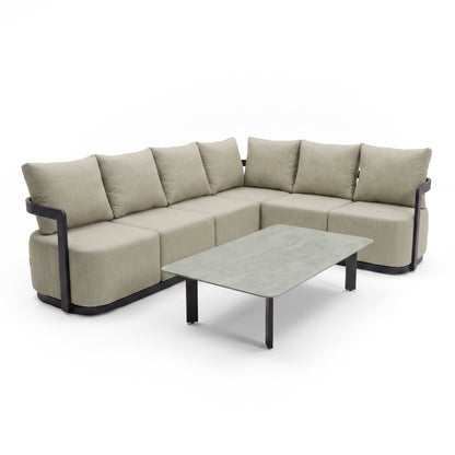 L-shaped sectional sofa with coffee table on a white background