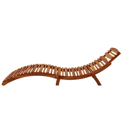 Wooden, slatted Wave Hardwood Acacia Outdoor Sun Loungers Set of 2 in Natural, featuring a gently curved, wave-shaped frame for ergonomic reclining, ideal for outdoor relaxation.