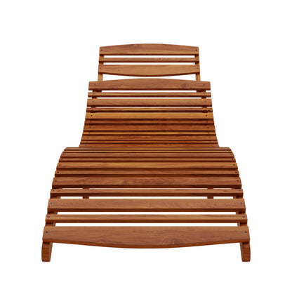 Wave Hardwood Acacia Outdoor Sun Loungers Set of 2 in Natural, showcasing a sleek, curved wooden slatted design for ergonomic comfort, perfect for outdoor relaxation.