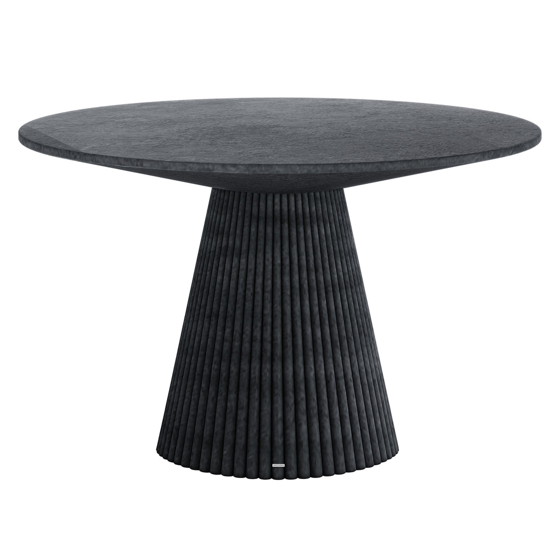 Xander 120cm Fluted Outdoor Concrete Dining Table Grey Marble with round tabletop and flared ribbed base in dark grey