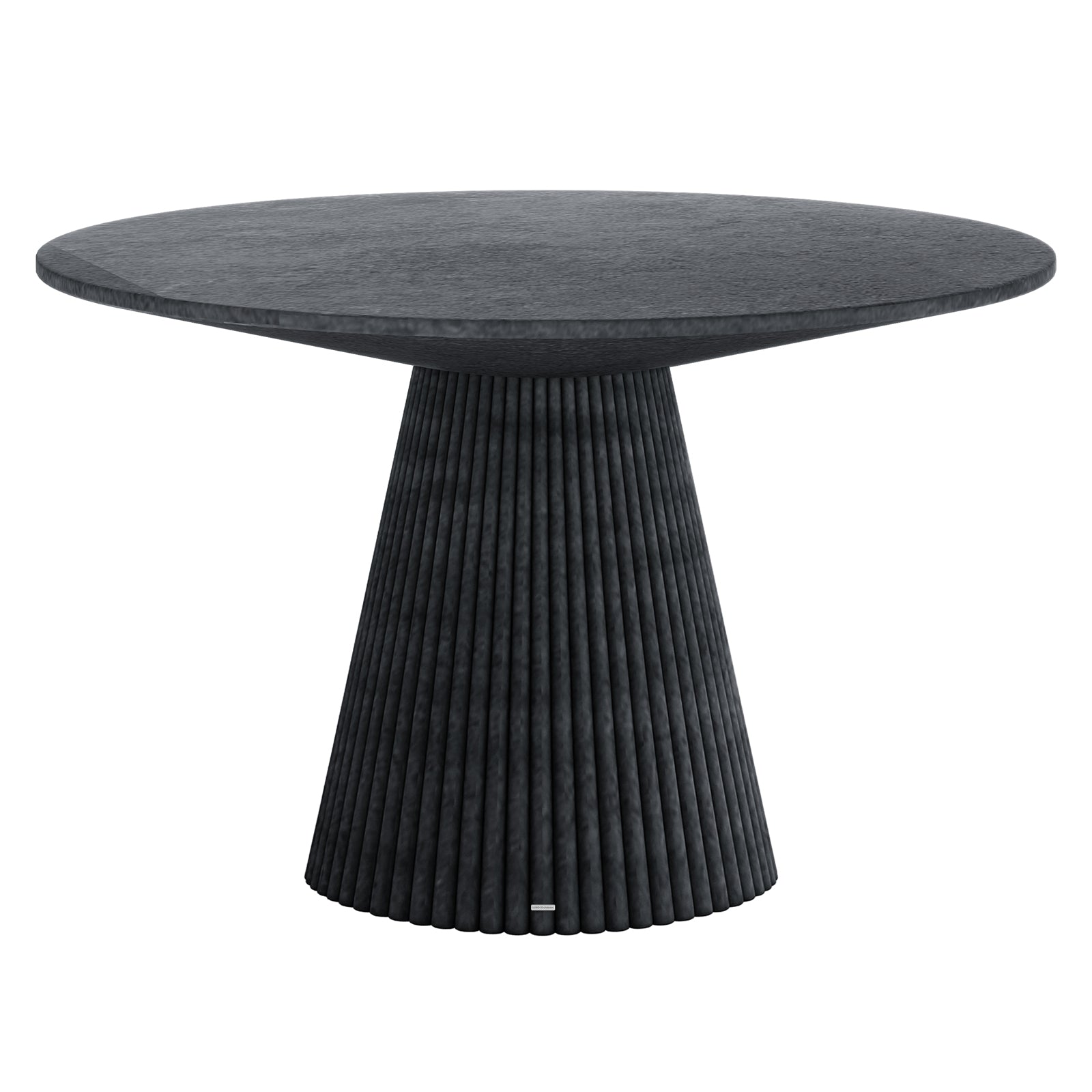 Xander 120cm Fluted Outdoor Concrete Dining Table Grey Marble with round tabletop and flared ribbed base in dark grey
