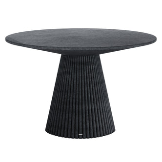 Xander 120cm Fluted Outdoor Concrete Dining Table Grey Marble with round tabletop and flared ribbed base in dark grey