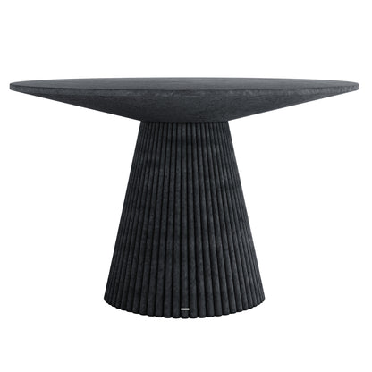 Xander 120cm Fluted Outdoor Concrete Dining Table Grey Marble, featuring a round fluted pedestal base and smooth circular