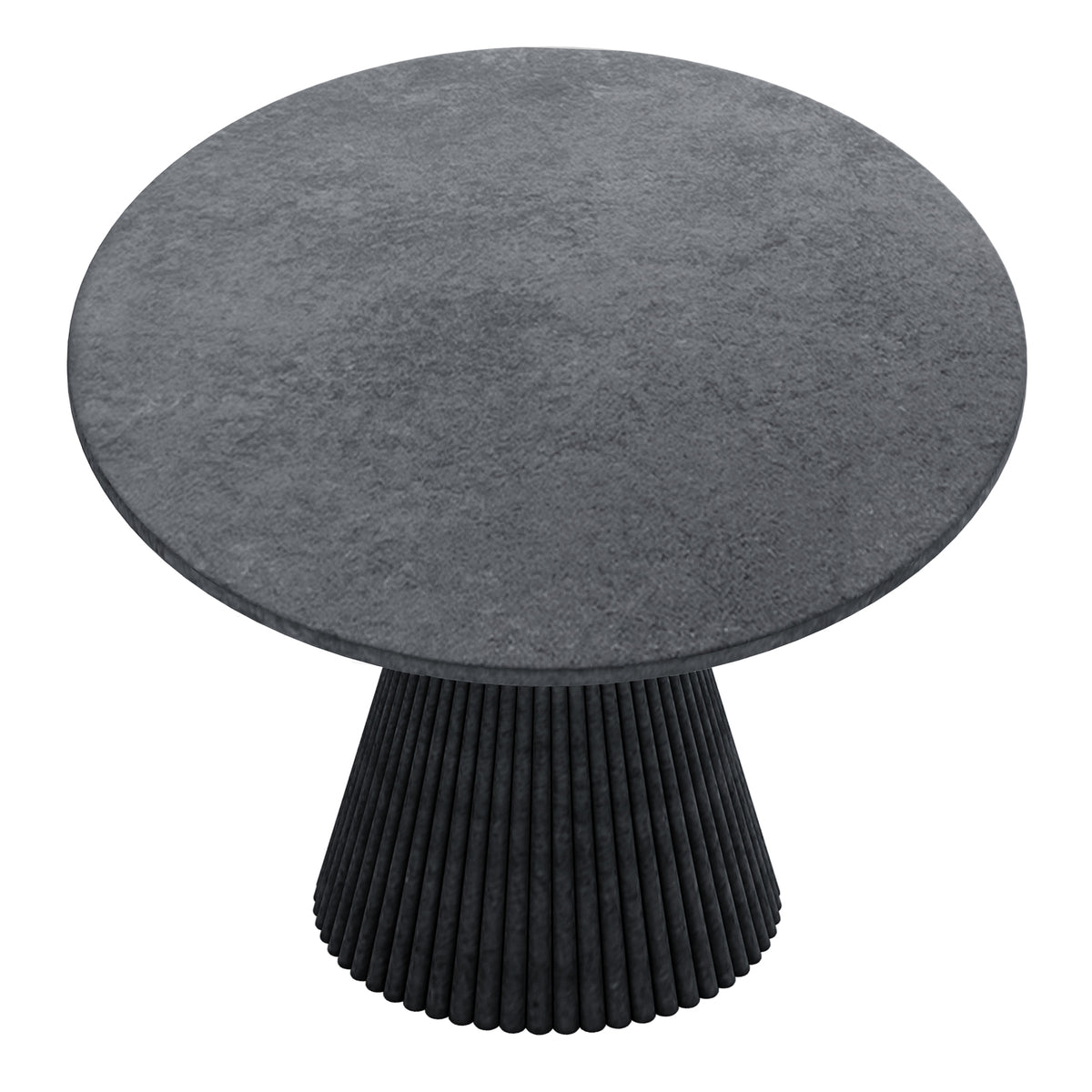 Xander 120cm Fluted Outdoor Concrete Dining Table Grey Marble with round tabletop and fluted pedestal base