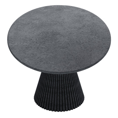 Xander 120cm Fluted Outdoor Concrete Dining Table Grey Marble with round tabletop and fluted pedestal base