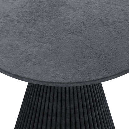 Close-up of Xander 120cm fluted outdoor concrete dining table in grey marble, showing textured tabletop and ribbed pedestal