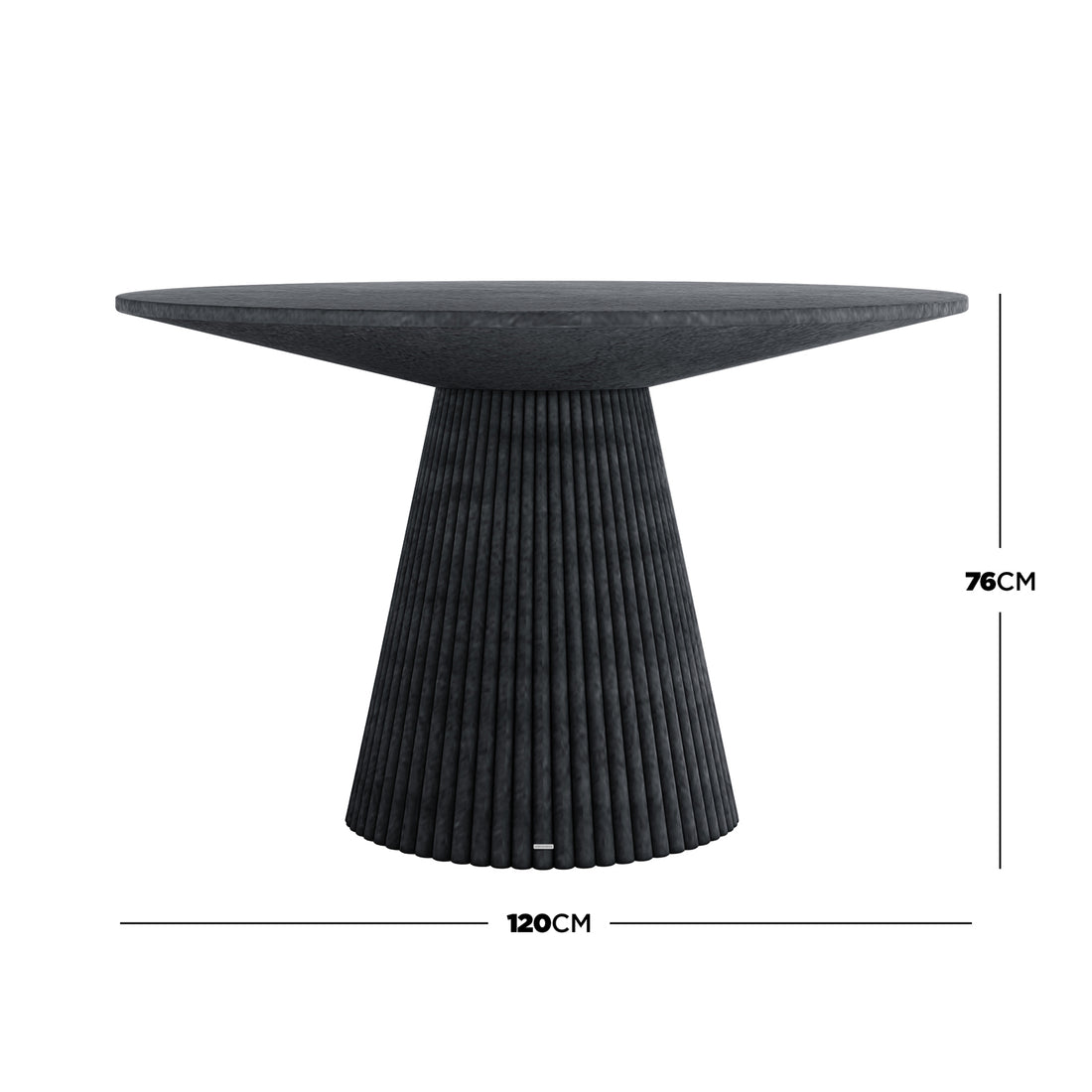 Xander 120cm fluted outdoor concrete dining table in grey marble, 76cm high, 120cm wide