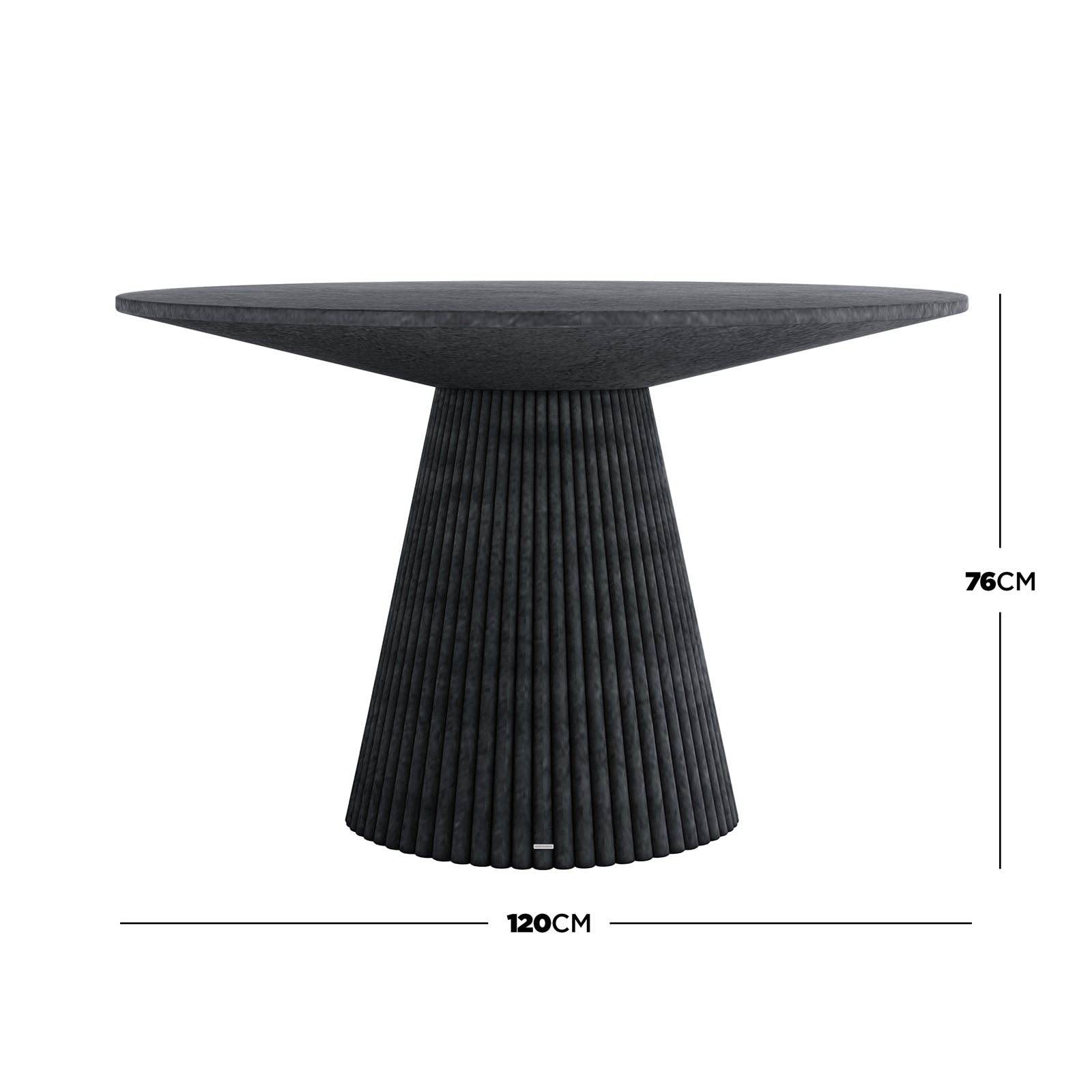 Xander 120cm fluted outdoor concrete dining table in grey marble, 76cm high, 120cm wide