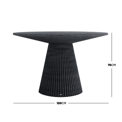 Xander 120cm fluted outdoor concrete dining table in grey marble, 76cm high, 120cm wide