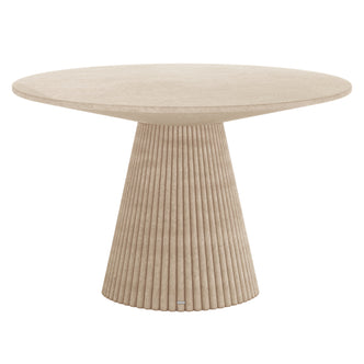 Xander 120cm Fluted Outdoor Concrete Dining Table in Ivory with round top and fluted pedestal base
