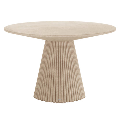 Xander 120cm Fluted Outdoor Concrete Dining Table in Ivory with round top and fluted pedestal base