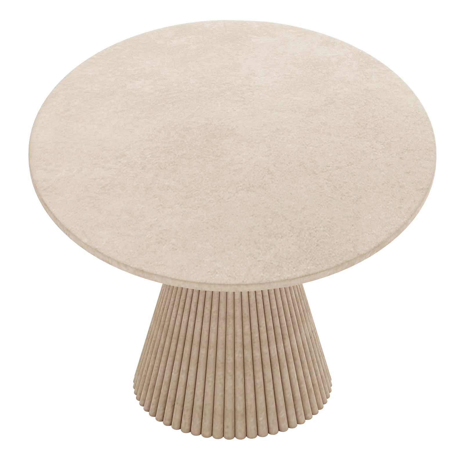 Xander 120cm Fluted Outdoor Concrete Dining Table in Ivory with round top and fluted pedestal base