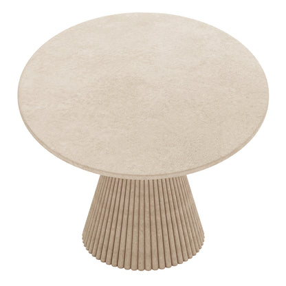 Xander 120cm Fluted Outdoor Concrete Dining Table in Ivory with round top and fluted pedestal base