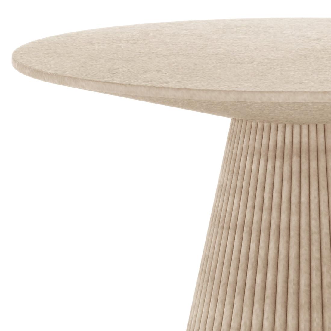 Close-up of the round top and fluted pedestal base of the Xander 120cm Outdoor Concrete Dining Table in Ivory