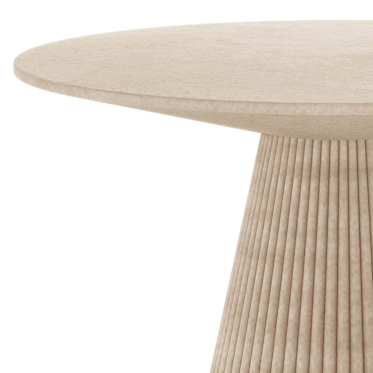 Close-up of the round top and fluted pedestal base of the Xander 120cm Outdoor Concrete Dining Table in Ivory