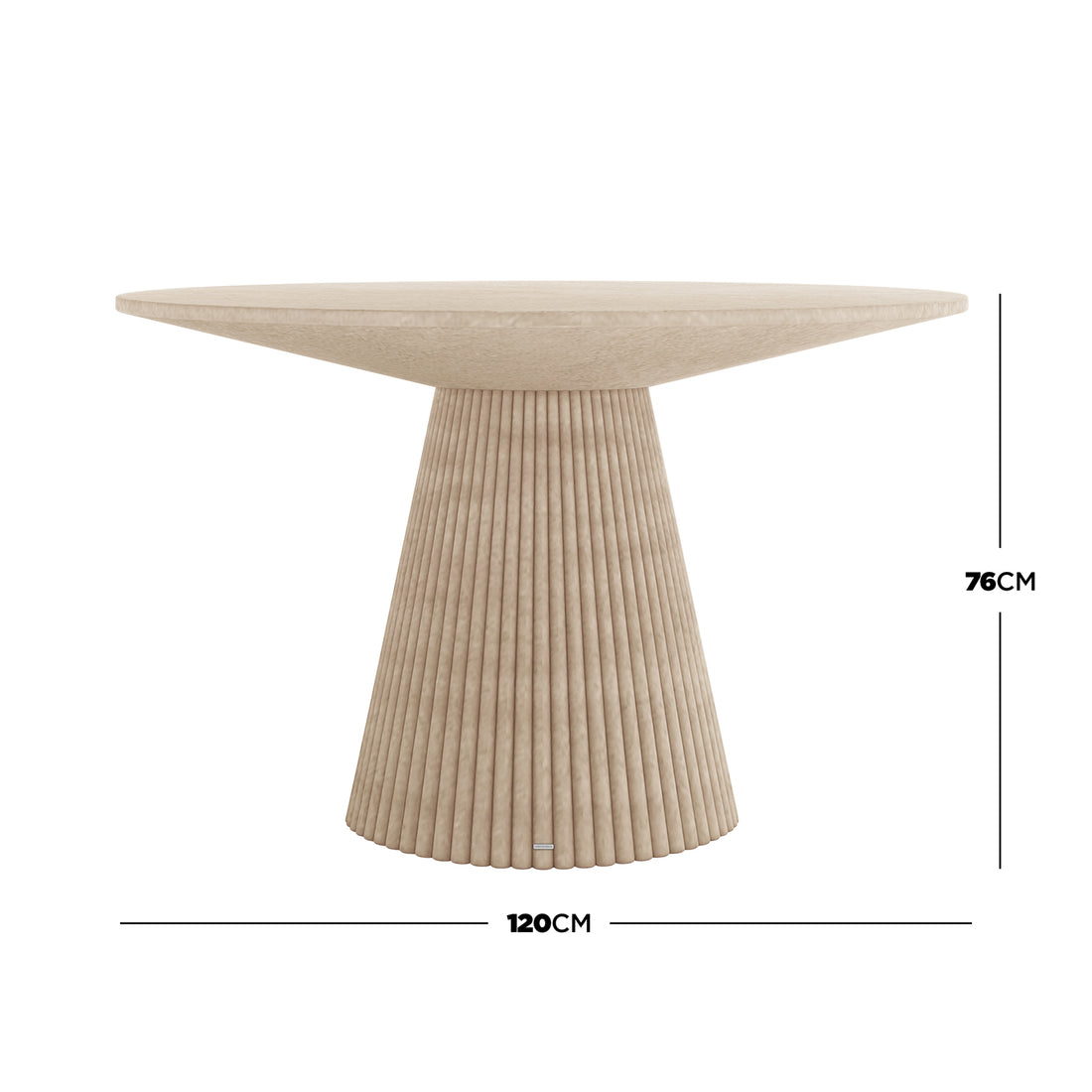 Xander 120cm Fluted Outdoor Concrete Dining Table in Ivory, round top with fluted pedestal base, 120cm diameter, 76cm height