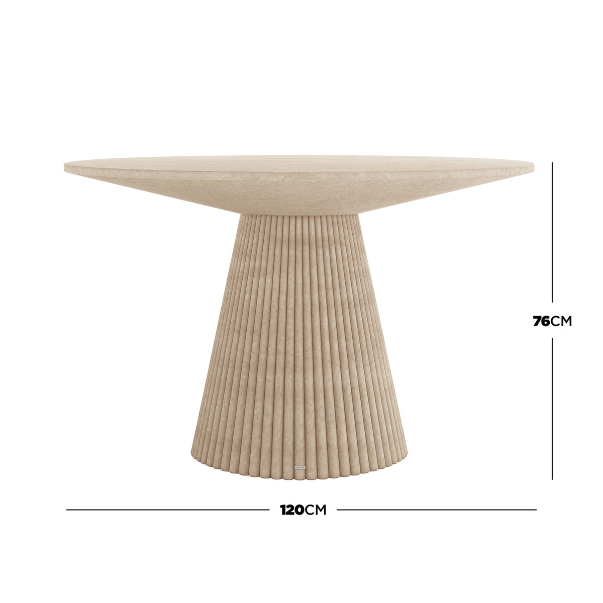 Xander 120cm Fluted Outdoor Concrete Dining Table in Ivory, round top with fluted pedestal base, 120cm diameter, 76cm height