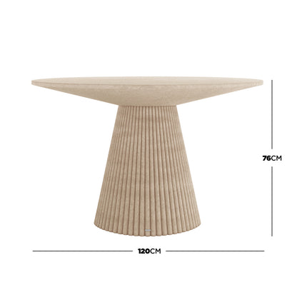Xander 120cm Fluted Outdoor Concrete Dining Table in Ivory, round top with fluted pedestal base, 120cm diameter, 76cm height