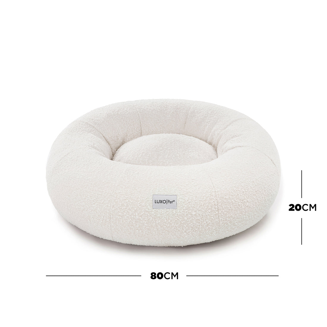 Kyra Medium Boucle Pet Bed – Light Beige Comfort featuring supportive raised bolsters and plush boucle fabric for ergonomic pet lounging. Designed for elegance and stability with a non-slip base.