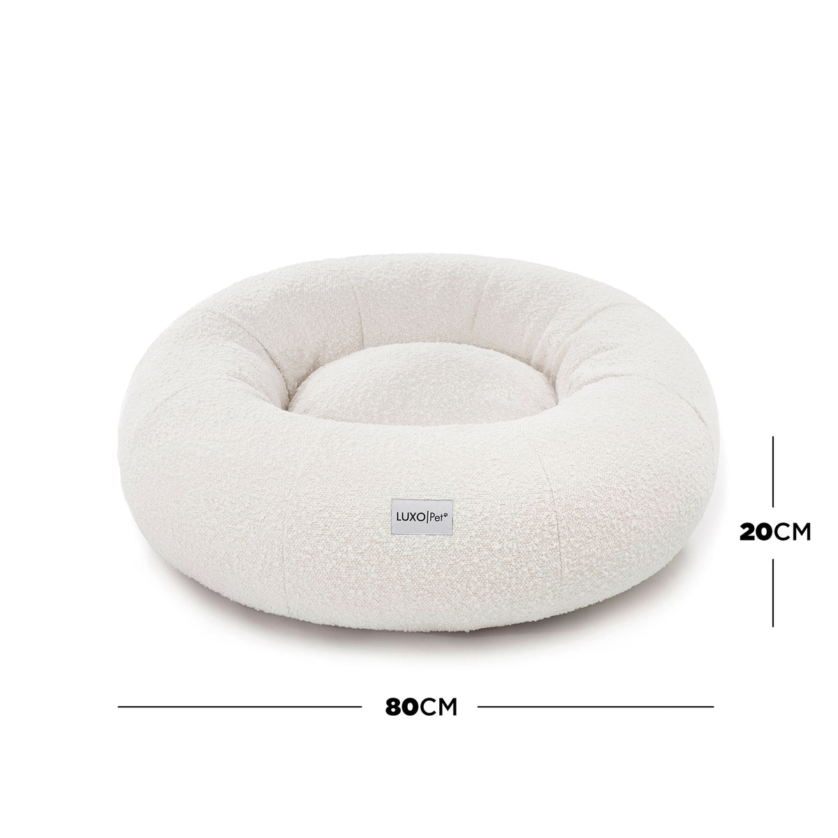 Kyra Medium Boucle Pet Bed – Light Beige Comfort featuring supportive raised bolsters and plush boucle fabric for ergonomic pet lounging. Designed for elegance and stability with a non-slip base.