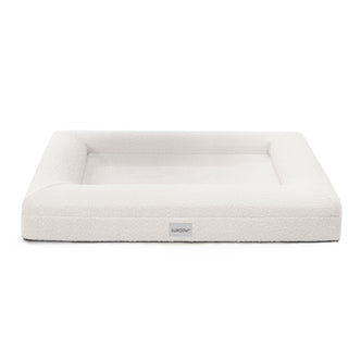 Tyro Luxe Large Orthopedic Pet Bed – Light Beige, featuring a plush boucle fabric surface and dual-layer memory foam, designed for large pets, visible against a neutral backdrop.