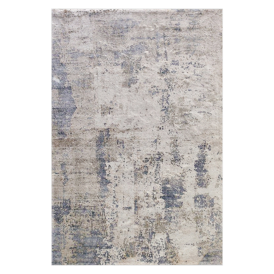 Ari Abstract Tufted Polyester Rug 200x300cm features a distressed, contemporary design with soft beige, grayish-blue, and taupe abstract patterns, offering a modern, plush addition to any room.
