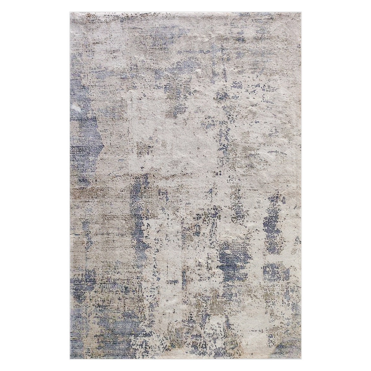 Ari Abstract Tufted Polyester Rug 200x300cm features a distressed, contemporary design with soft beige, grayish-blue, and taupe abstract patterns, offering a modern, plush addition to any room.