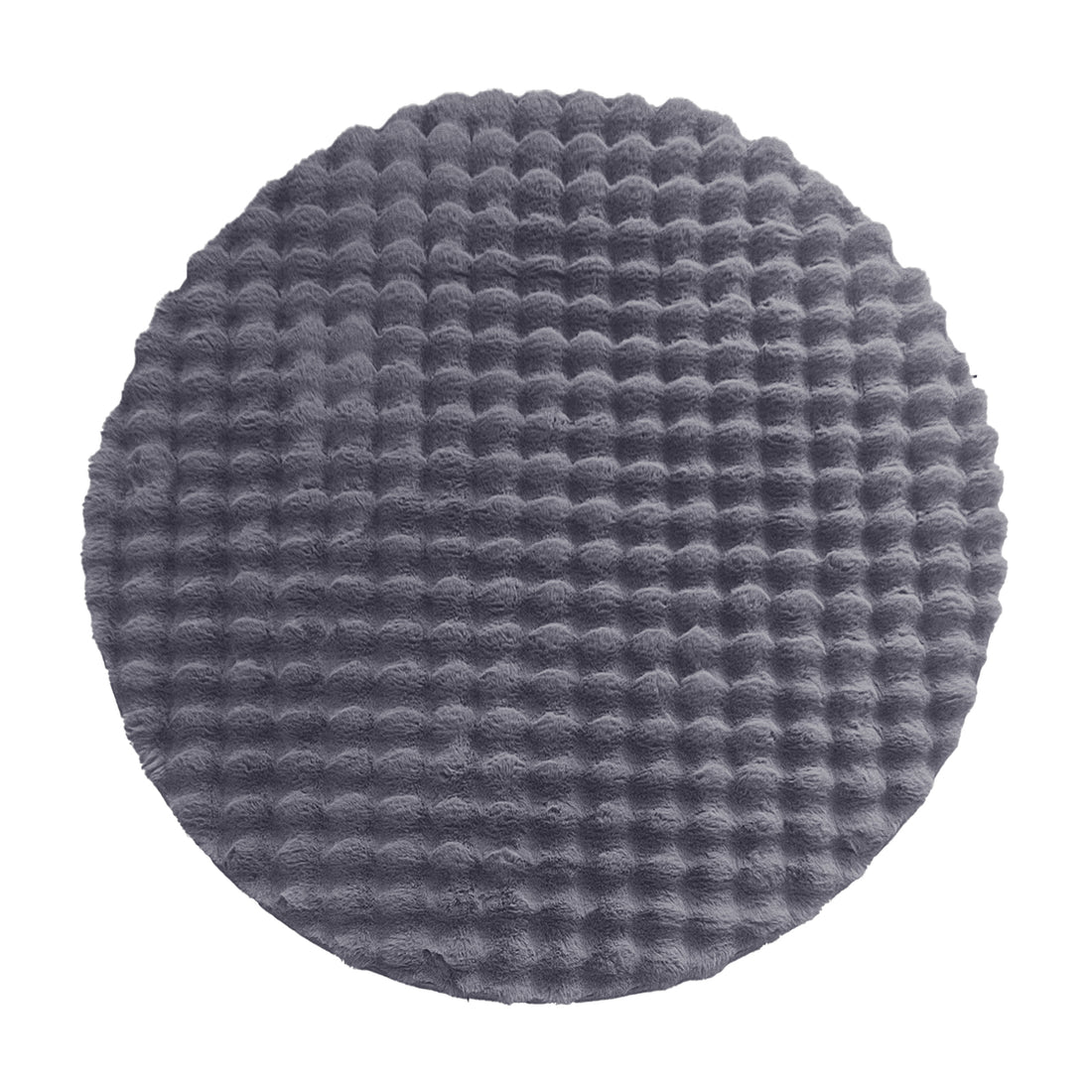 Armida 160cm Round Fluffy Faux Fur Bubble Rug in Grey, showcasing a plush, waffle-textured surface, ideal as a cozy accent piece with a luxurious, soft feel and non-slip backing.