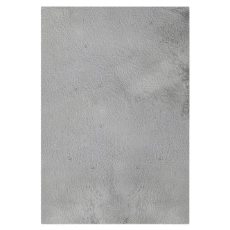 Azaliya 120x180cm Faux Rabbit Fur Floor Rug in Silver, showcasing a plush, rectangular, grey surface with a soft, textured nap, embodying modern style and luxurious comfort.