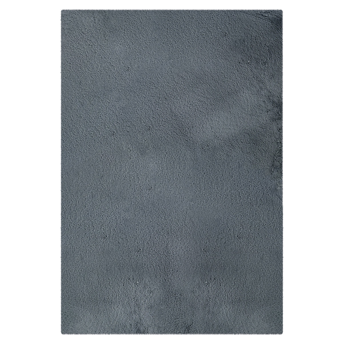 Azaliya Dark Grey Faux Rabbit Fur Rug 200x300cm, a plush, rectangular floor covering with a sleek, minimalist design, laid out flat on a white background, showcasing its soft texture and modern appeal.