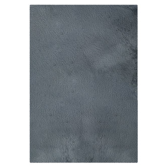 Azaliya Dark Grey Faux Rabbit Fur Rug 200x300cm, a plush, rectangular floor covering with a sleek, minimalist design, laid out flat on a white background, showcasing its soft texture and modern appeal.