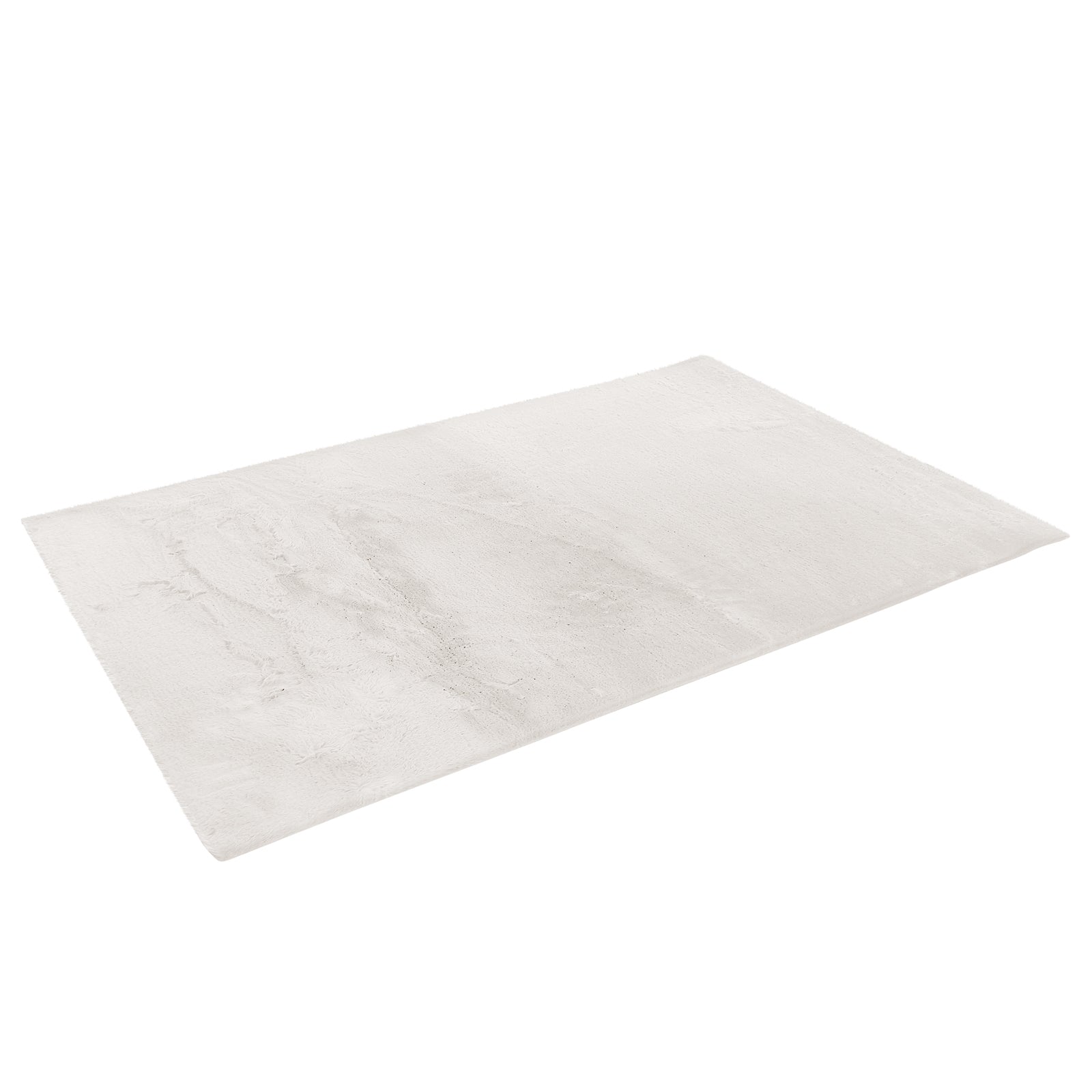 Azaliya 200x300cm Faux Rabbit Fur Floor Rug in Cream White, featuring a plush, medium-pile texture, laid flat against a white background, highlighting its luxurious, minimalist design ideal for modern interiors.