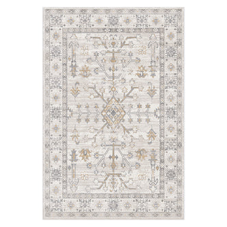 Bortan Persian Indoor Rug 120x180cm, featuring a distressed-look with a central medallion and border motif in muted tones, seamlessly blends style and comfort, crafted from plush polyester.