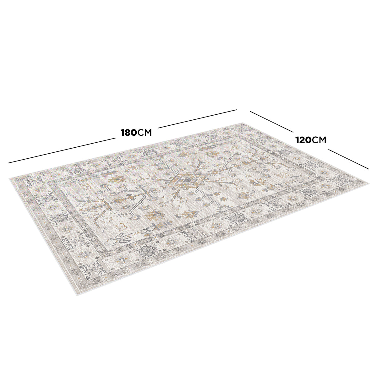 Bortan Persian Indoor Rug 120x180cm features a vintage-inspired floral/medallion pattern with a decorative border, shown from an angled perspective, highlighting its plush texture and durable, faux wool finish.
