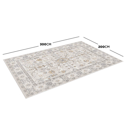 Bortan 200x300cm Large Persian Indoor Floor Rug with a distressed vintage-style pattern, featuring a central medallion and stylized motifs in muted tones, perfect for adding character and comfort.
