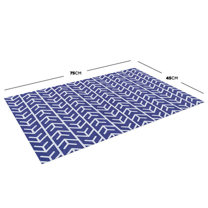 Carey 45x75cm Outdoor Doormat in White & Indigo features a white herringbone pattern on a blue backdrop, ideal for adding style and functionality to your entrance.