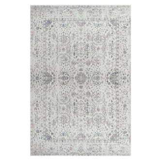 Cesco 200x300cm Polyester Persian Printed Indoor Floor Rug featuring a distressed cream base with faded medallion and floral motifs in grey and taupe, surrounded by a thin, aged border.