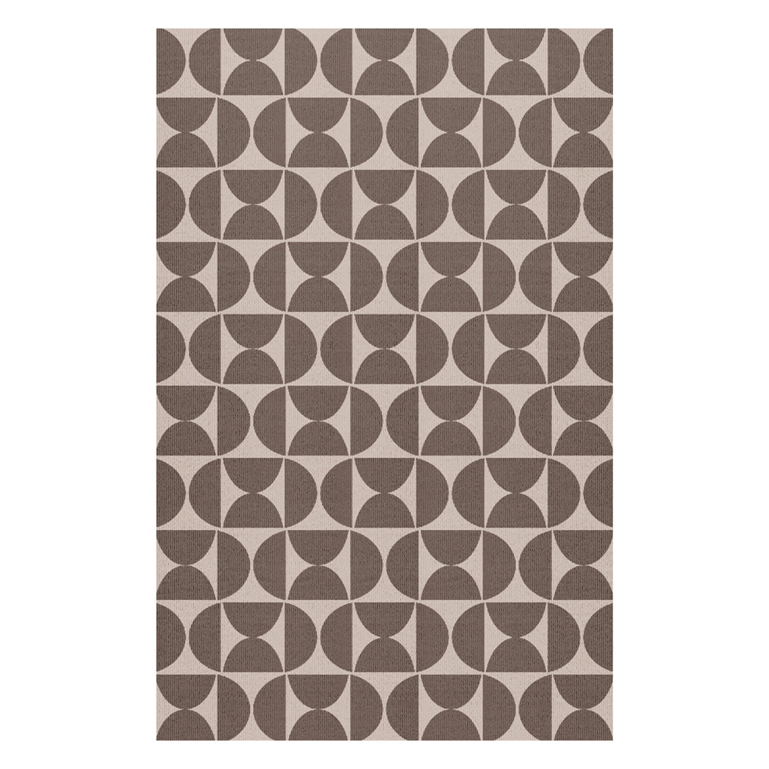 Dolly Brown Outdoor Floor Rug - 200 x 300cm. Geometric circle pattern in brown and beige tones. Flat-woven texture. Rectangle